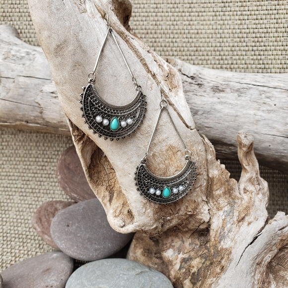Earrings Dangle Earrings Silver Turquoise Pearl Detail - Picture 1 of 2